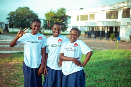 Outside with Huawei t shirts